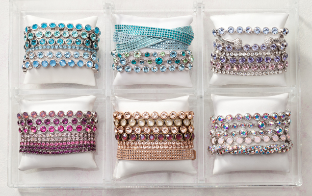 Six sets of colorful bracelet stacks